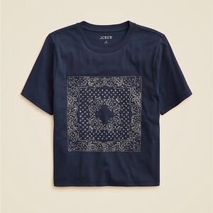 J. Crew Navy Embellished bandana graphic T-shirt beaded